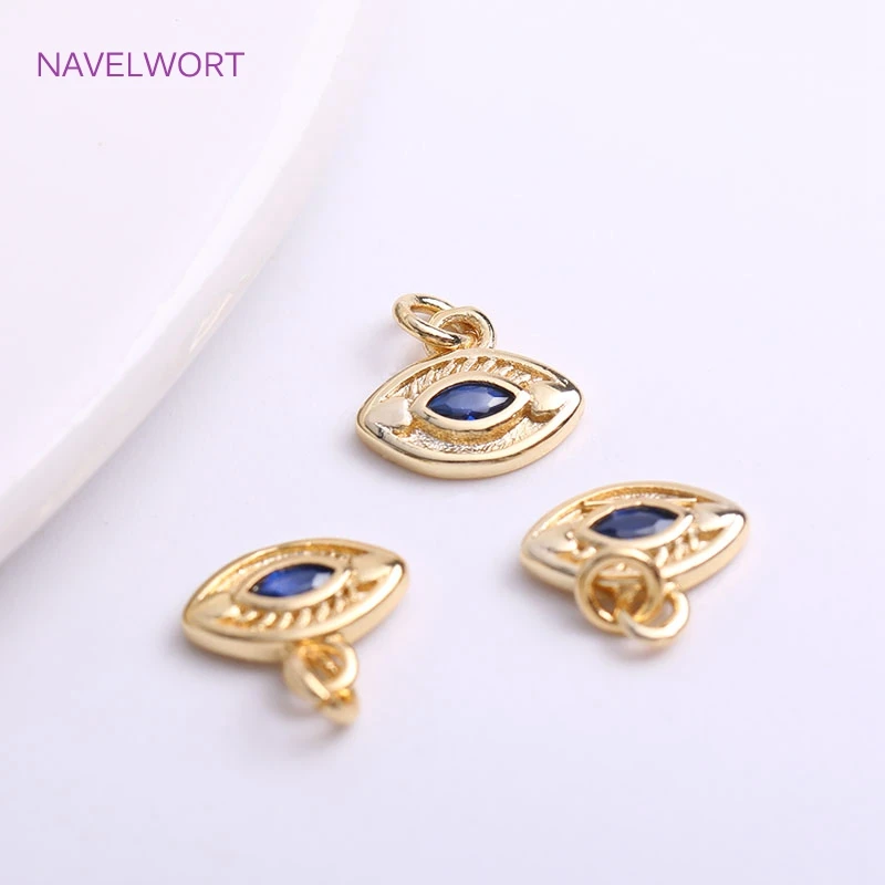 10mm * 8.5mm 14K placcatura in oro ottone metallo malocchio pendenti colore nero/blu malocchio Charms gioielli fai da te che fanno accessori