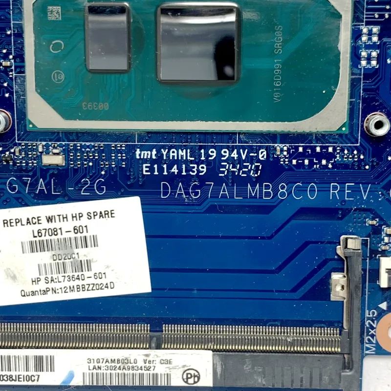 

Mainboard L67081-001 L67081-501 L67081-601 L73640-601 DAG7ALMB8C0 W/SRG0S I3-1005G1 CPU For HP 14-CE Laptop Motherboard 100%Test