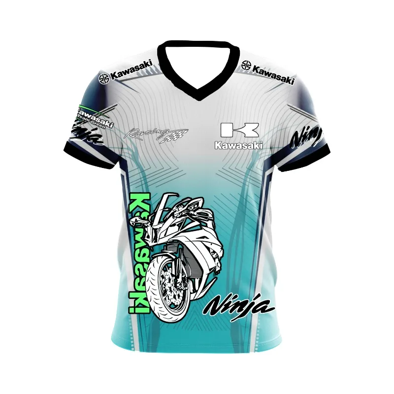 2025 الصيف دراجة نارية الرياضة كاواساكي دراجة نارية فريق شعار في الهواء الطلق على الطرق الوعرة المنافسة المشجعين الرجال سباق الدراجات النارية تي شيرت #1