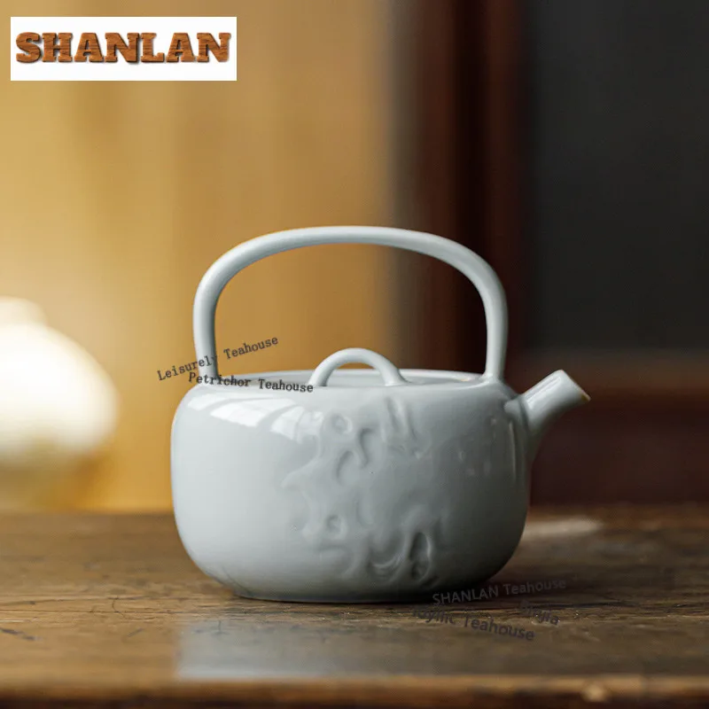

230ml Azure Lifting Handle Teapot Boutique Tea Infuser Pot Tea Making Kettle With Ball Hole Drinkware Supplies Decoration Gift