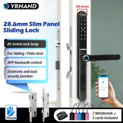 YRHAND-Electronic Smart Door Lock, IP66 Impermeável, TTLock de impressão digital, APP Bluetooth, Código de Cartão RFID, Keyless Eletrônico, Alumínio, Vidro Deslizante