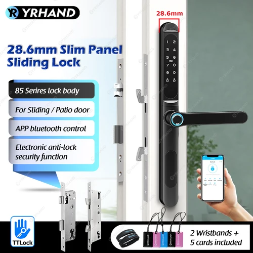 YRHAND 방수 지문 TTLock 블루투스 앱 RFID 카드 코드, 키리스 전자 스마트 문짝 잠금 장치, 알루미늄 유리 슬라이딩, IP66