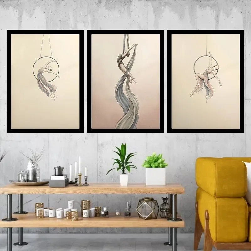 1pc frameless Canvas Painting Minimalist Aerial Hoop Circus Poster Vintage Belle Epoque Style Circus Performer Canvas Painting W