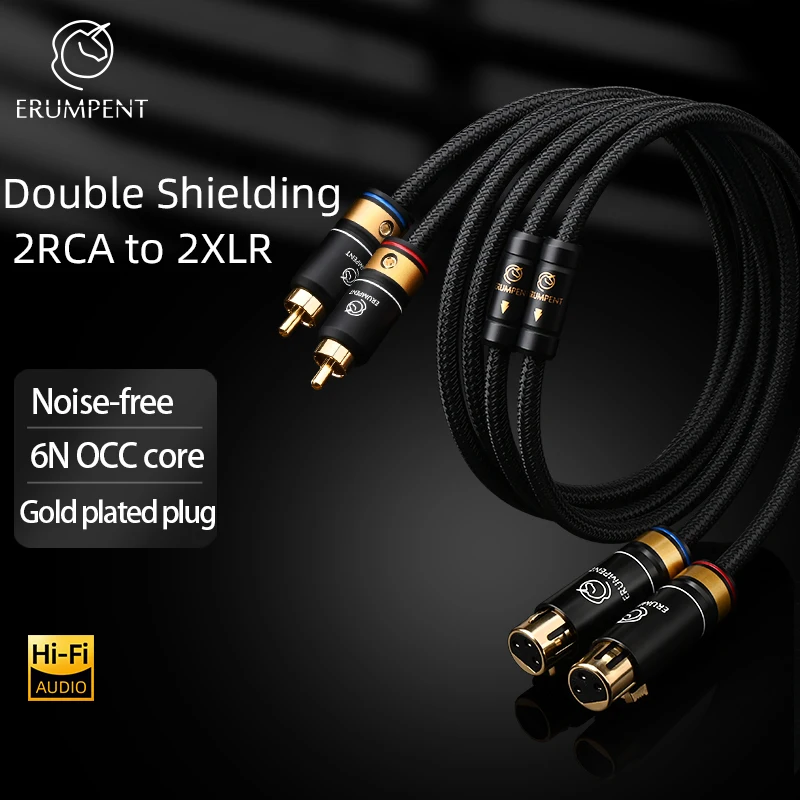 ERUMPENT HiFi Dual XLR to Dual RCA Audio Cable 6N OCC 2RCA to 2XLR Wire for CD Amplifier Mixer