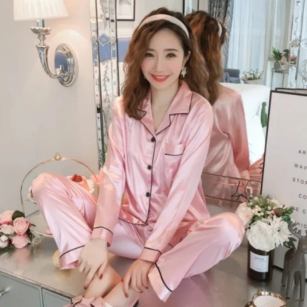 2024 New M-5XL Solid Women‘s Pajamas Elegant Classic Fashion Casual Female Sleepwear Spring Fall Long Sleeve Pants House Clothes