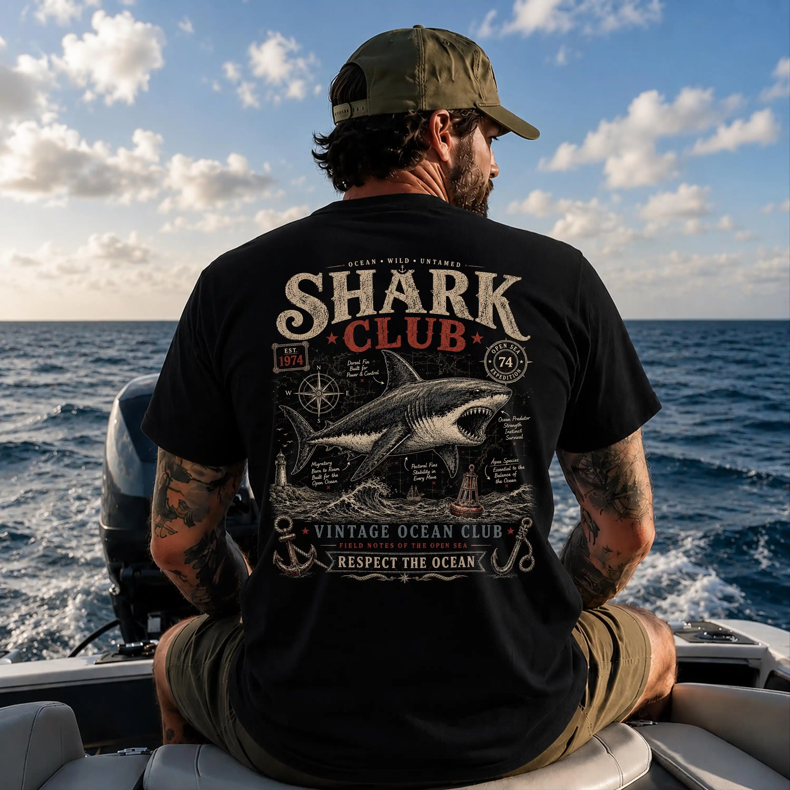 Shark Shirt, Aesthetic Tropical Ocean Graphic Tee, Bright Marine Life, Coastal T-Shirt, Summer Beach Shark Week Lover T-Shirt