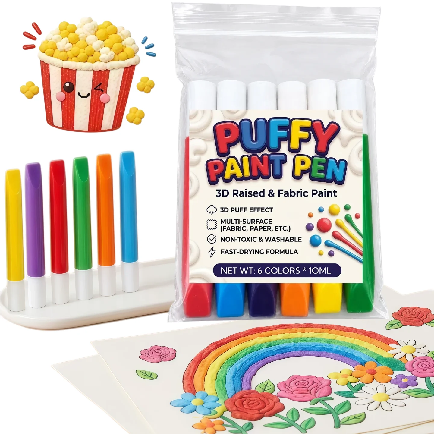 Popcorn Pens 3D Relief Markers, Christmas Festival, For DIY Journaling And Album Decoration