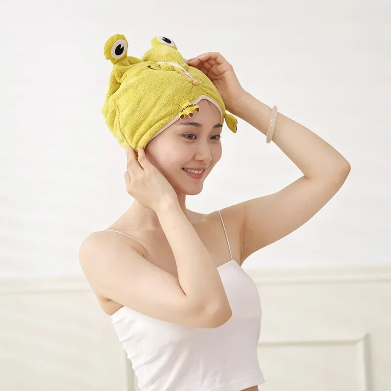 Dry hair cap female thickened super absorbent coral fleece dry hair towel cartoon embroidery quick drying headscarf