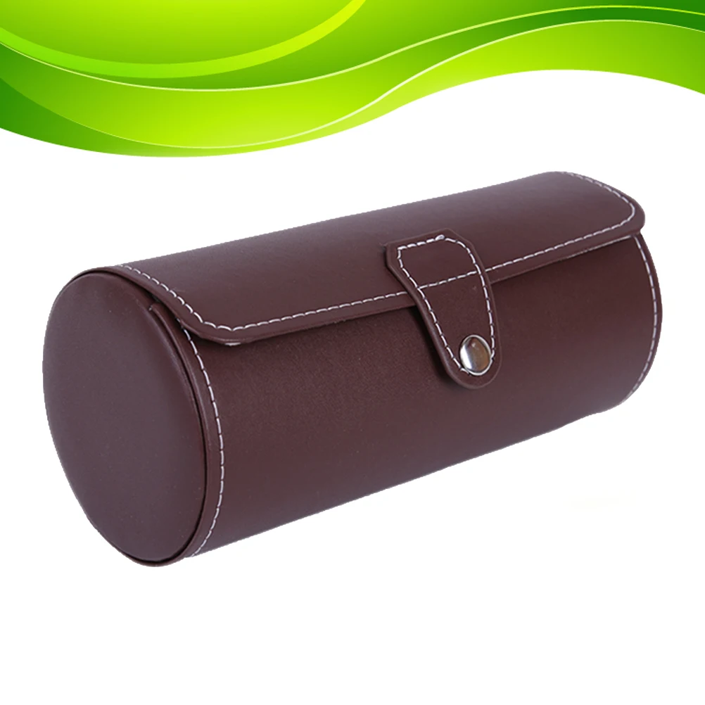

Pu Storage Box Travel Portable Cylinder Pu Watch Display Box Design Dustproof Jewelry Holder Gift Packaging (Coffee)