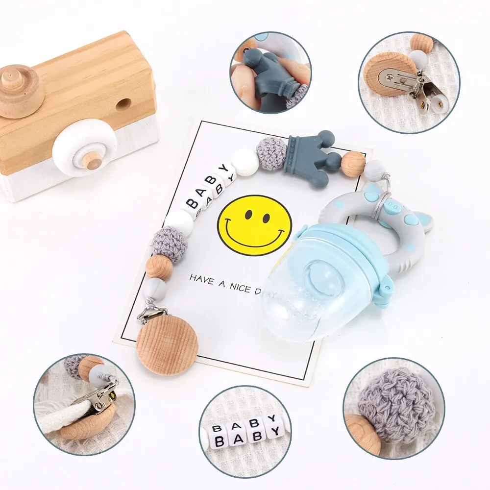 1 Pcs Gray Babies Soothing Beech Silicone Anti Drop Chain Pacifier Chain