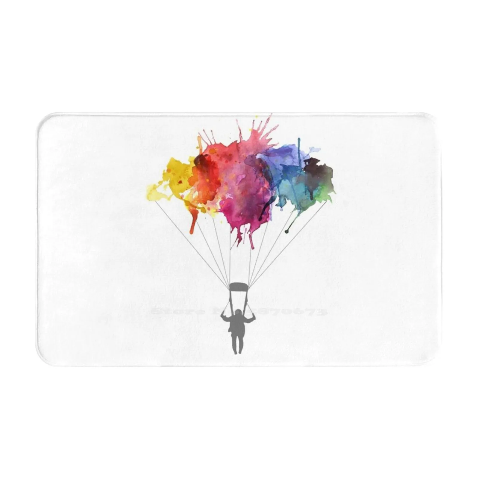 Skydiver Parachute Parachuting. Watercolor Illustration Soft Cushion Car Home Carpet Door Mat Parachuting Skydiver