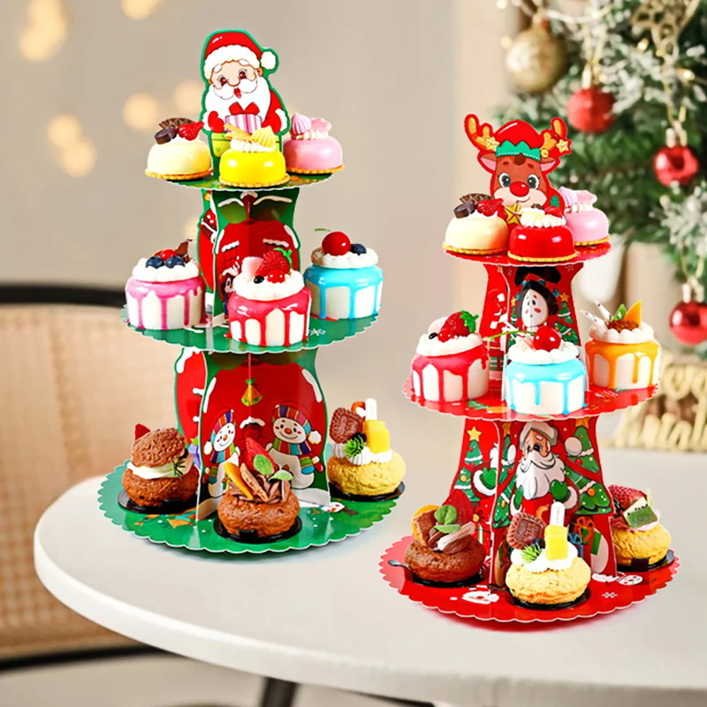Bandeja de papel para pastel de Papá Noel Runtowo, decoración para fiesta de Navidad, soporte de postre para decoración de escritorio navideña, regalos de Navidad 2025
