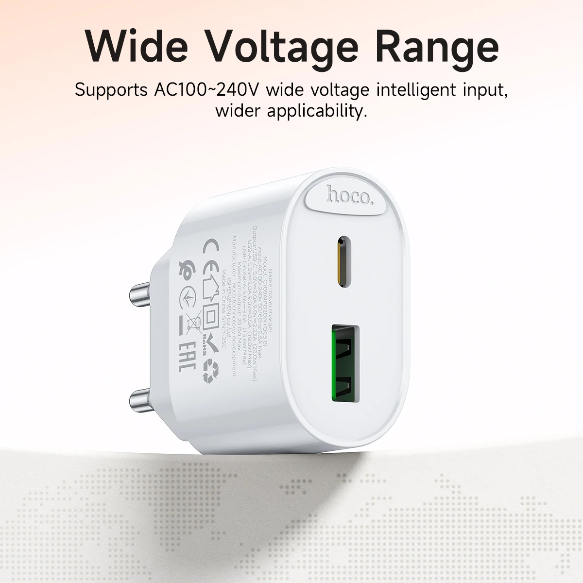 HOCO PD20W QC3.0 Fast Charging Phone Charger For Xiaomi 15 17 Ultra PD3.0 USB C Port Travel Wall Adapter For Huawei P30 P40 Pro view 3