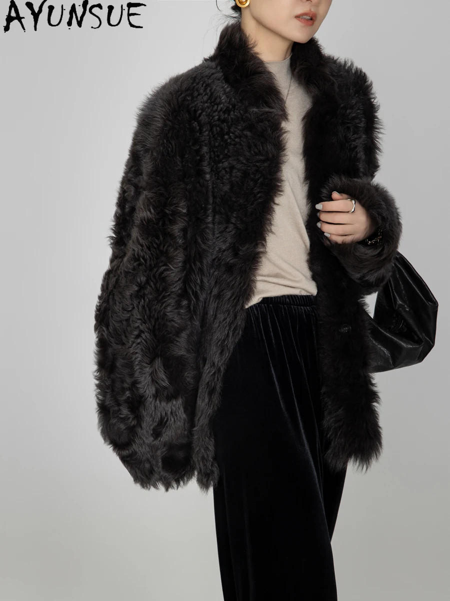 AYUNSUE 천연 양피 모피 코트 여성 진짜 가죽 자켓 겨울 자켓 2025 럭셔리 의류 여성 중간 길이 Шуба Женская