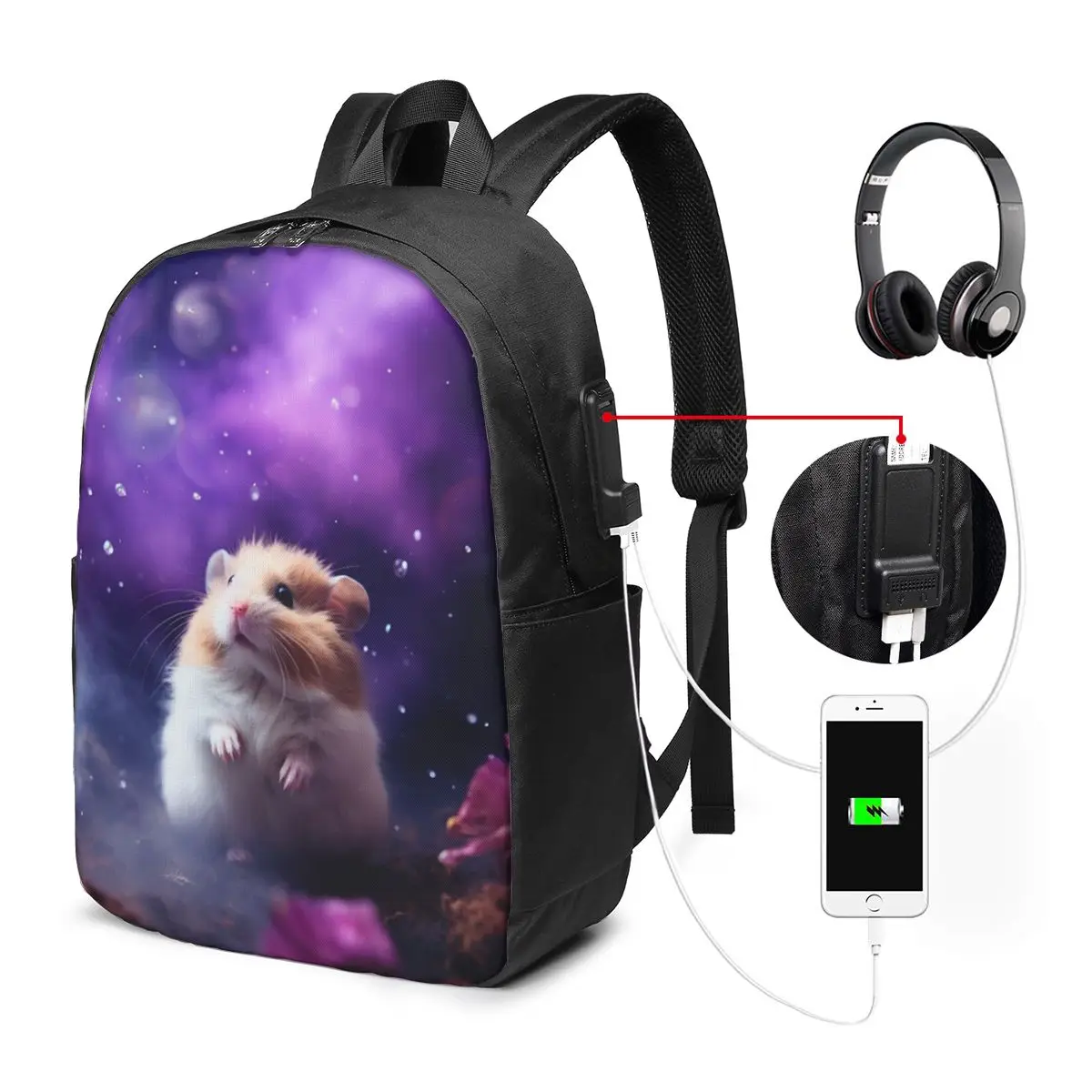 Cute Hamster In The Flower Sea Print Backpack Travel Notebook Bag Computer College Student School Bag Laptop Shoulder Bags