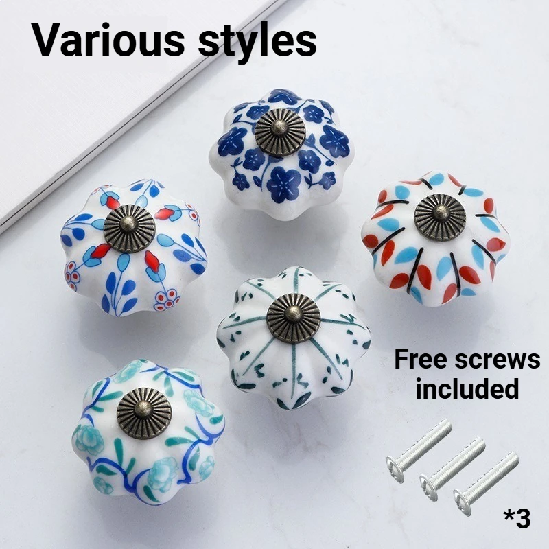 Cabinet Wardrobe Drawer Single-hole Hand-painted Ceramic Handle Cabinet Door Drawer Furniture Handle 40MM Garden American Pumpki