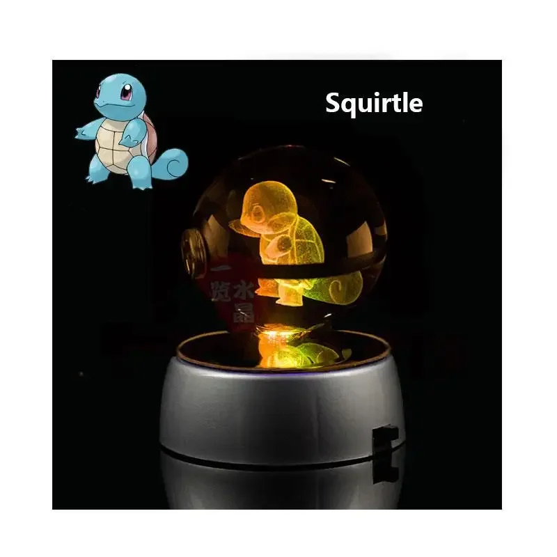 Anime Pokemon 3D Crystal Ball Snorlax Figure Pokeball Engraving Crystal Charizard Model with LED Light Base Kids Gift ANIME GIFT