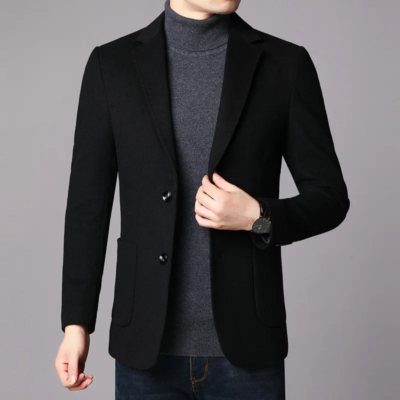 

Men's Woolen Two-Button Busin Casual Suit Jaet Autumn Winter Slim Fit Faion Ci Sle Long Sve Polyester Wool Blend