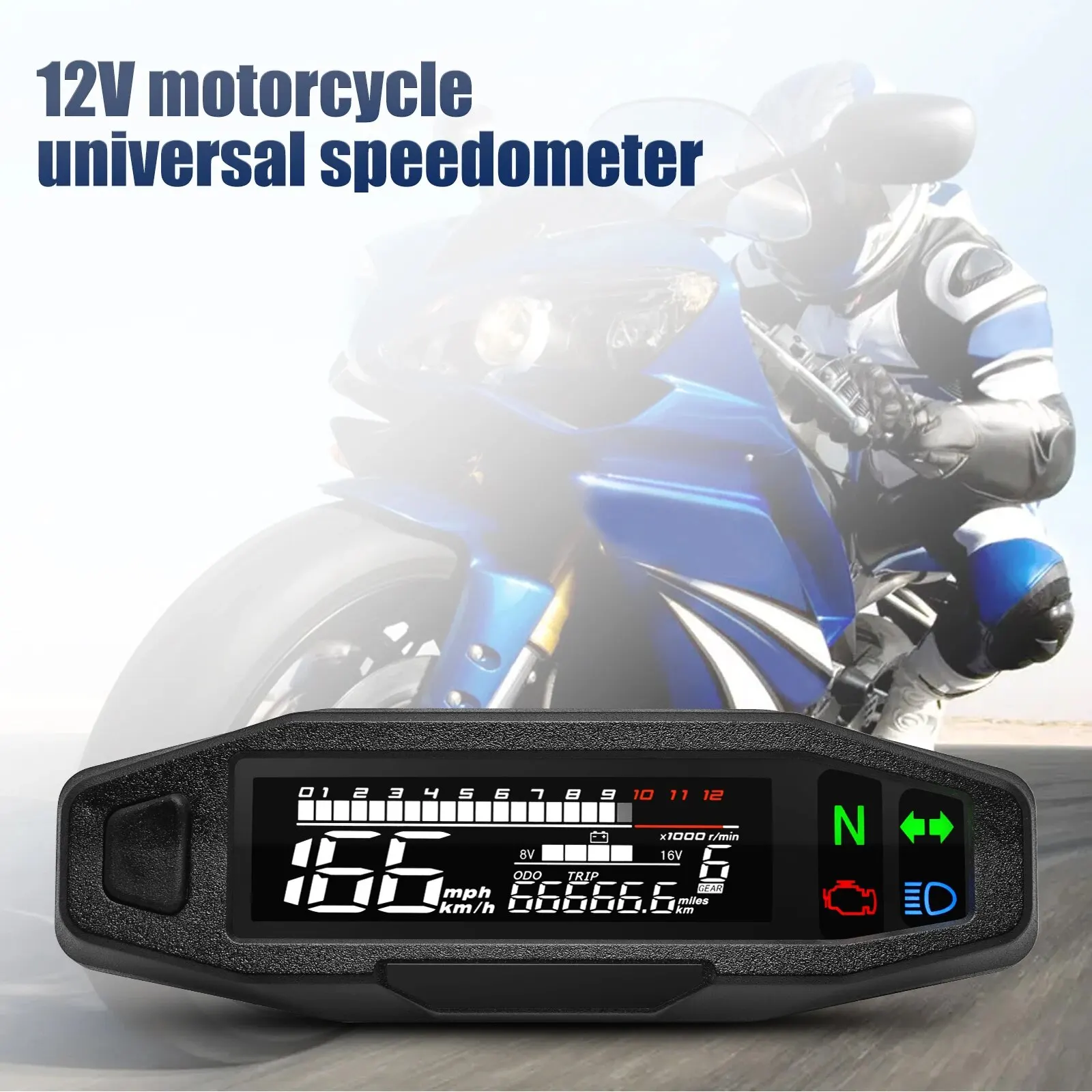 AD Universal Motorcycle Speedometer Digital Speed Meter LED Tachometer Dashboard Instrument Panel Meter LCD Display Y Bracket