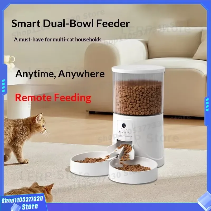 Smart Automatic Pet Feeder 4L Double Bowl APP Remote Control Rechargeable Food Dispenser for Cats Dogs Intelligent Timer