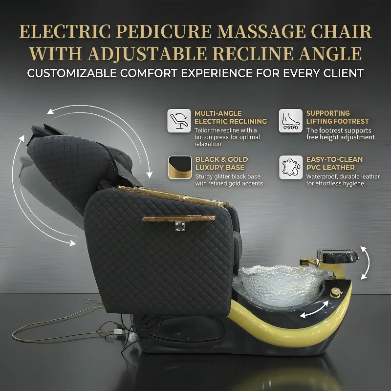 Professional Pedicure Chair with Mechanical Hand Massage System Luxury Diamond Quilted Styling Custom Leather Color Spa Station