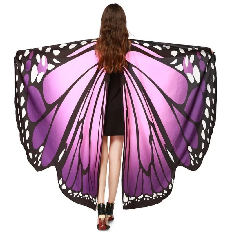 Colorful Butterfly Wings Pashmina Girls Fabric Nymph Pixie Poncho Scarf Ladies Halloween Fairy Costumes Accessory Shawl