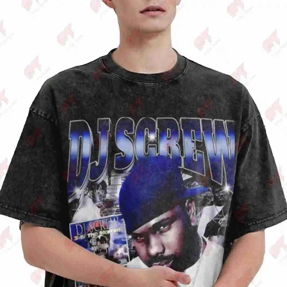 DJ Screw 90S Hip Hop Aesthetic Vintage Washed Tee Pure Cotton T-Shirt