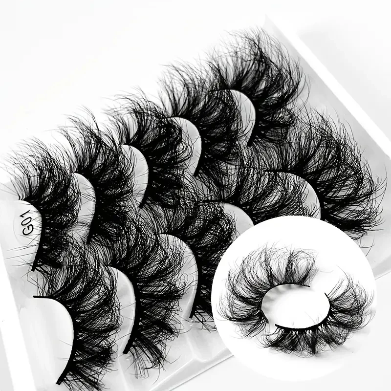 New 5 Pairs Mink Hair Lashes 25mm 5D Fluffy Soft Fals Eyelashes Natural Long Thick Eyelash extension Reusable Fake Lash make up