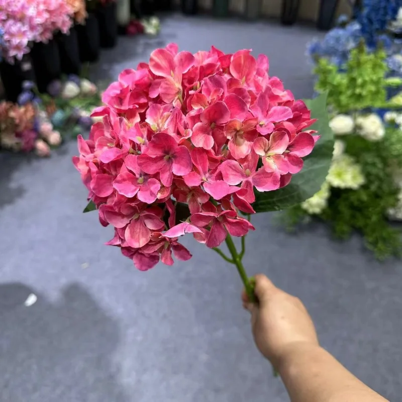 One Artificial Hortensia Branch 3D Print Silk Large Hydrangea Flower