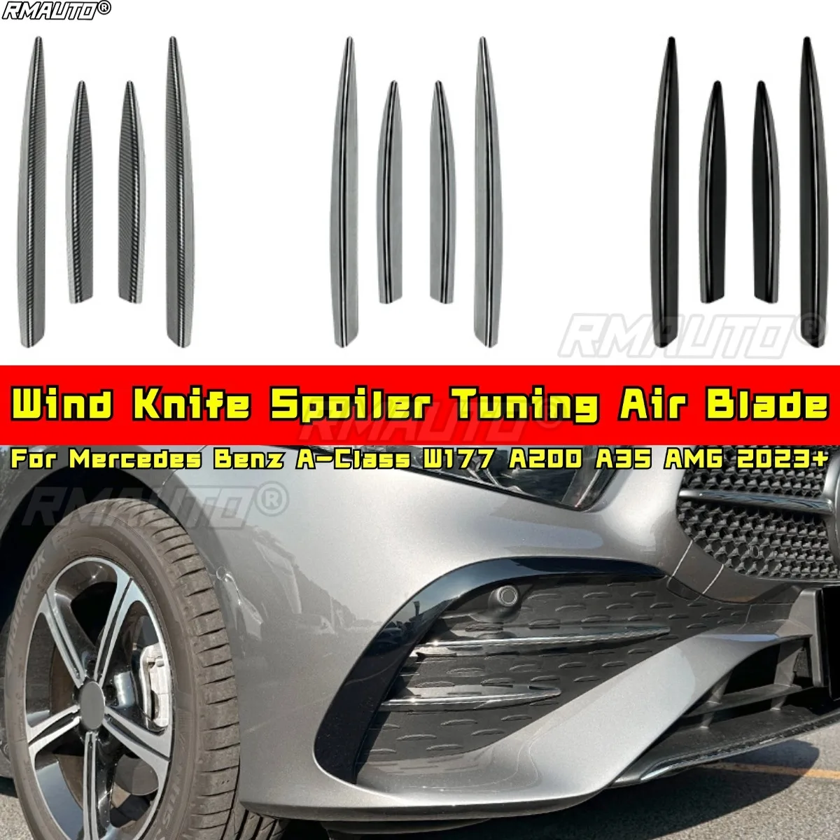 For Mercedes Benz A-Class W177 A200 A35 AMG 2023+ Body Kit Wind Knife Spoiler Tuning Air Blade Side Splitter Car Accessories
