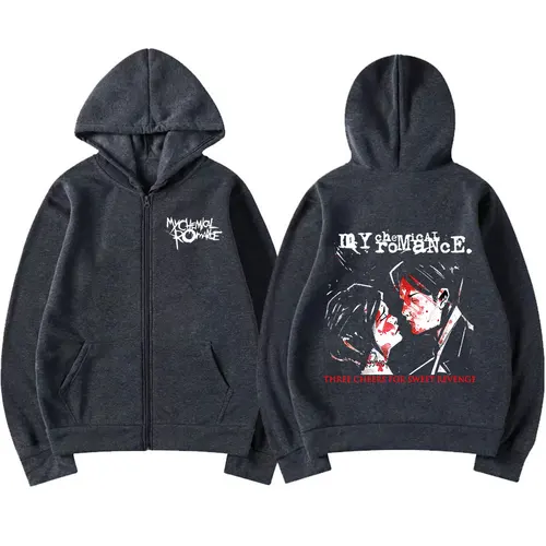 Imagen 2 del producto Banda de Rock My Chemical Romance Mcr Dead cremallera Sudadera con capucha desfile negro Punk Emo sudadera con cremallera hombres moda Vintage Hip Hop sudaderas con capucha