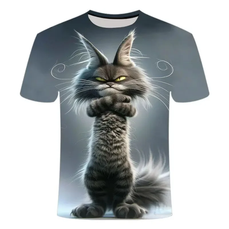 Funny Cat Pattern T-Shirt for Men Personality Animal 3D Printed T Shirts Summer Loose Short Sleeved Tops Casual Round Neck  Tees - view 5