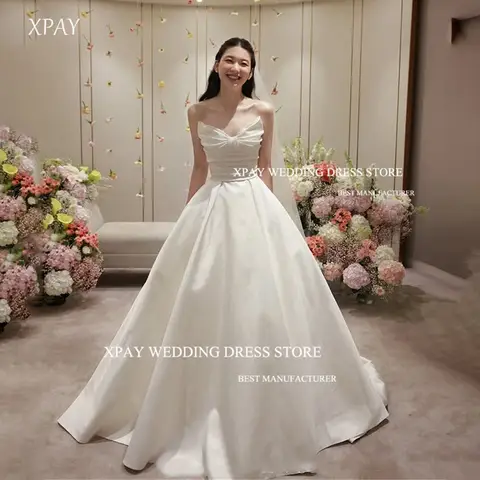 XPAY 공주 활 Strapless 라인 웨딩 드레스 한국 사진 촬영 바닥 길이 신부 가운 코르셋/지퍼 뒤로 사용자 정의