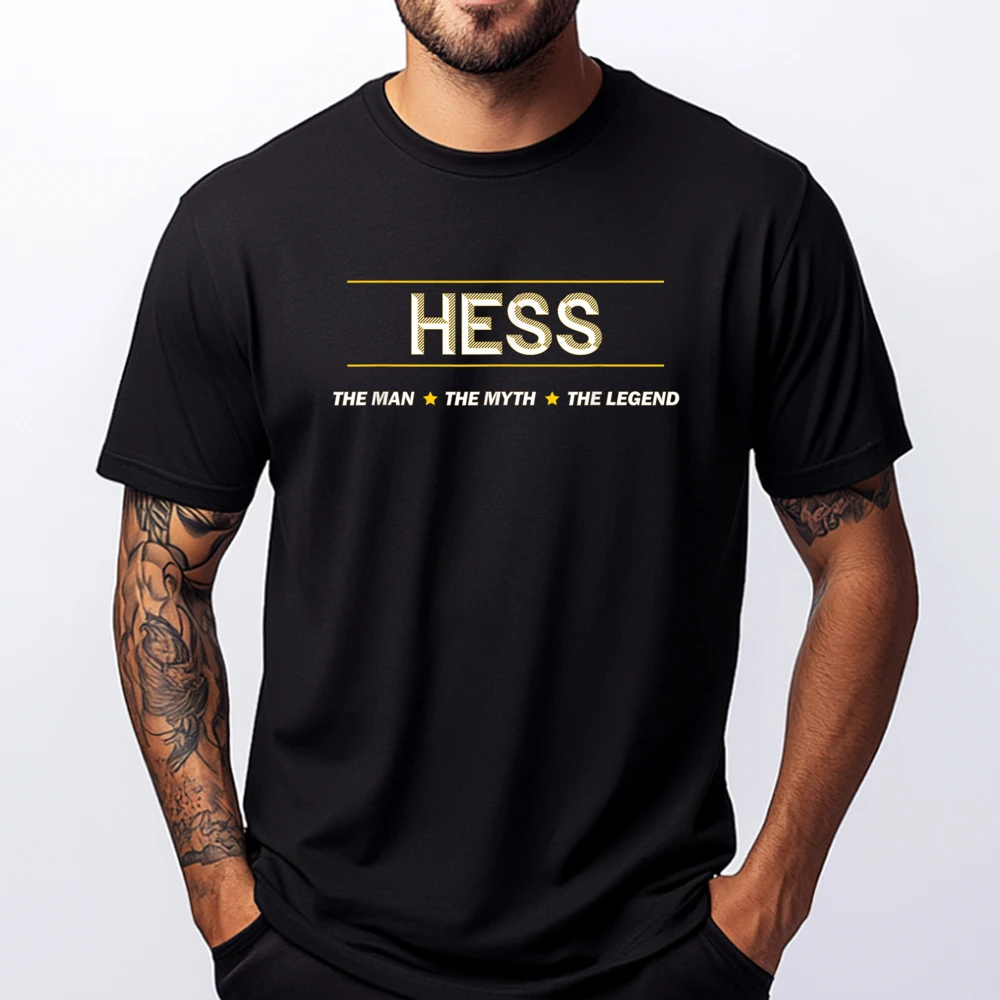 

Hess The Man The Myth The Legend Mens Name Blue And White Graphic T Shirts Men's Clothes Luxury Brand Clothes
