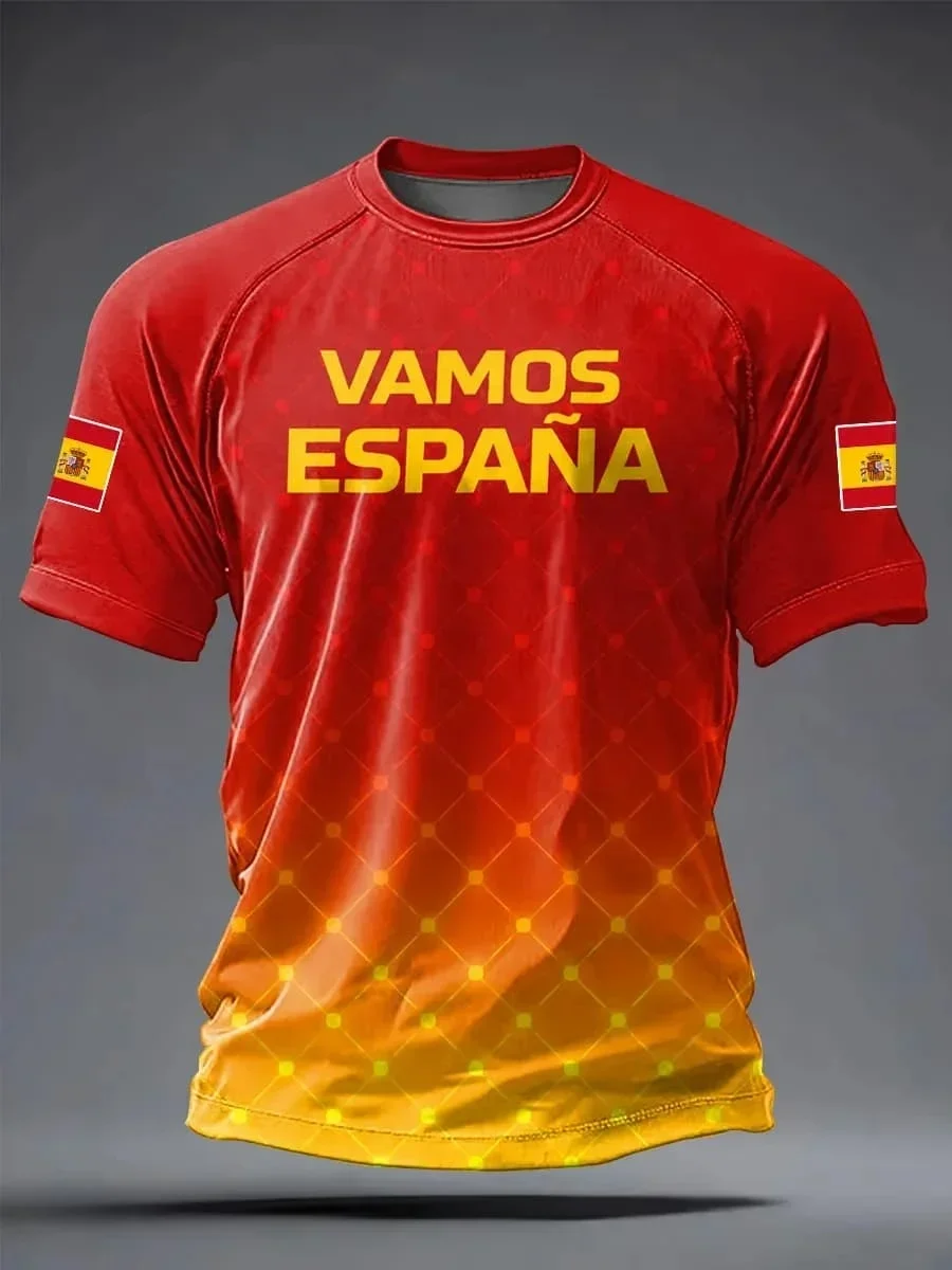 Spain National Team Flag Fans Football Jersey Lion Retro 3D Quick Drying Breathable Sports Casual Men's Top Family Kids Tees