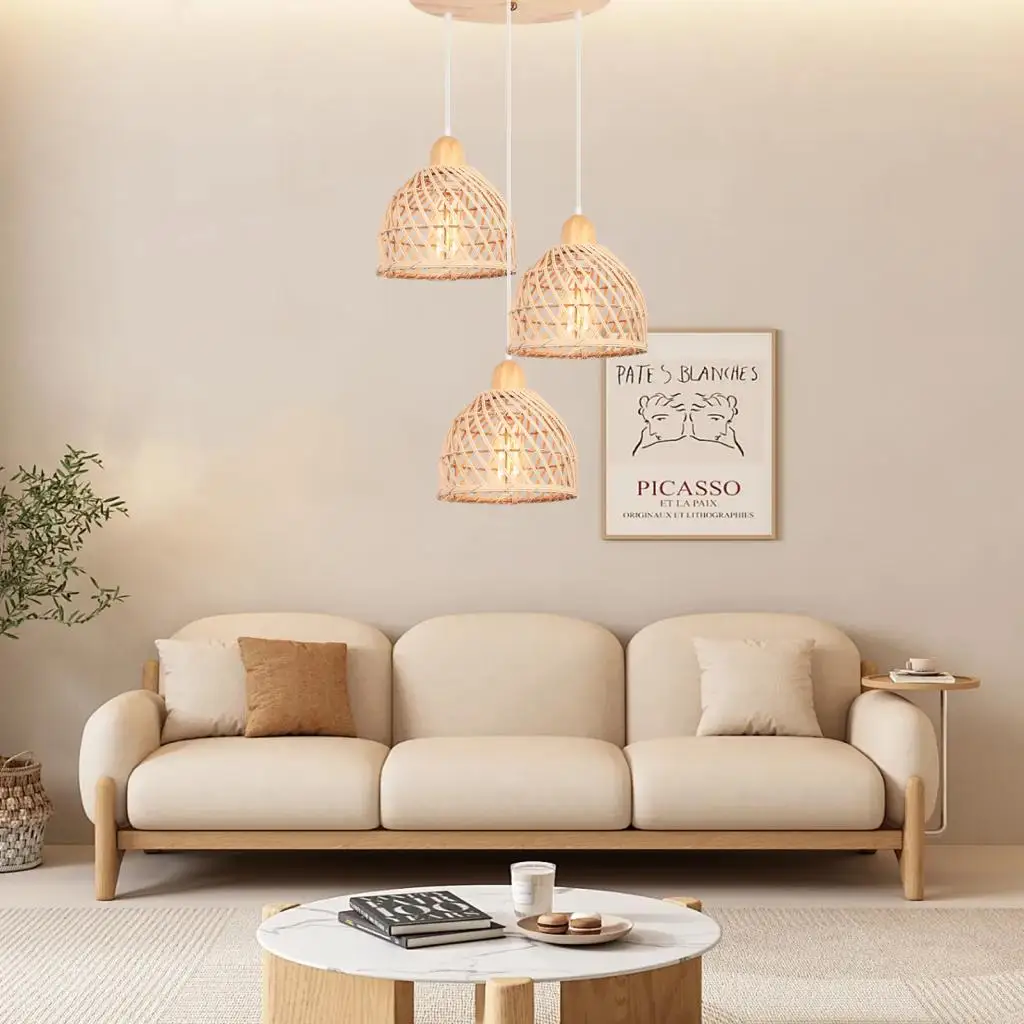 

1/3 головы бамбуковый плетеный подвесной светильник из ротанга, деревянный ретро-подвесной светильник в стиле лофт для обеденного стола, прикроватный кухонный декор, освещение