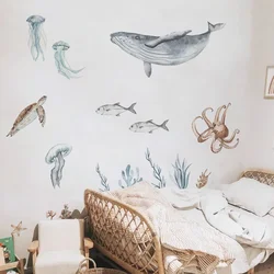 Underwater World Fish Wall Decal Sea Animals Wall Sticker Waterproof Peel&Stick for toilet Boy's Children Kids Room Home Decor