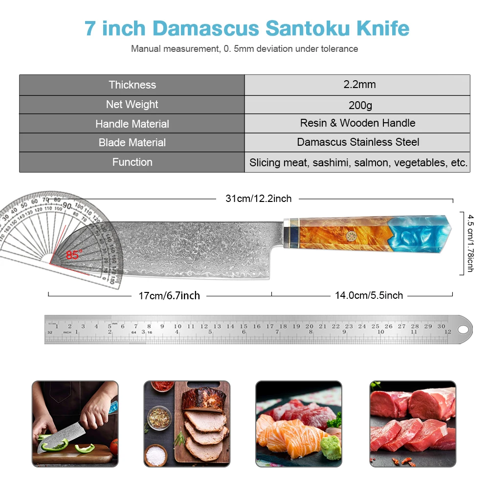 XITUO 7 Inch Santoku Knife Damascus Steel Japanese Kitchen Knife Sharp Cleaver Chef knife Pro Slicing Knife Meat and Vegetables