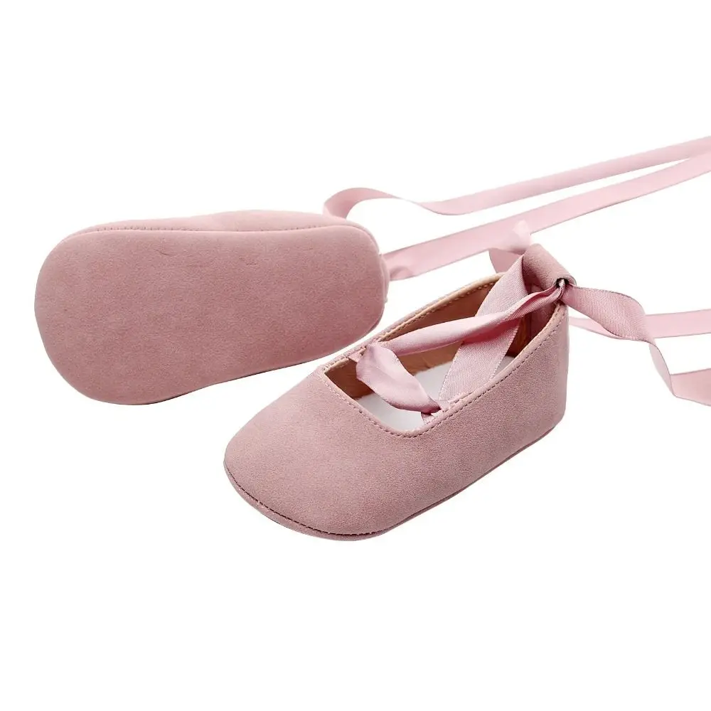 Picture 3: Princess Style PU Baby Girl Shoes Cross Ribbon Solid Color Moccasins Soft Sole Princess Dance Shoes First Walk