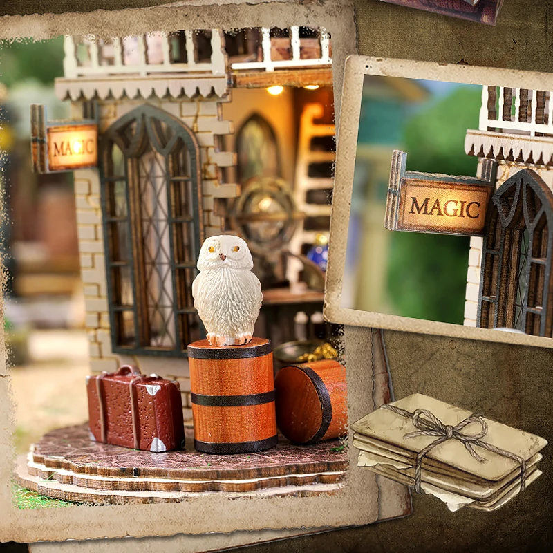 Zuuton DIY Miniature Magic Doll House Kit Wooden Gothic Clock Tower Building Model with LED Light Creative Gift for Home Decor