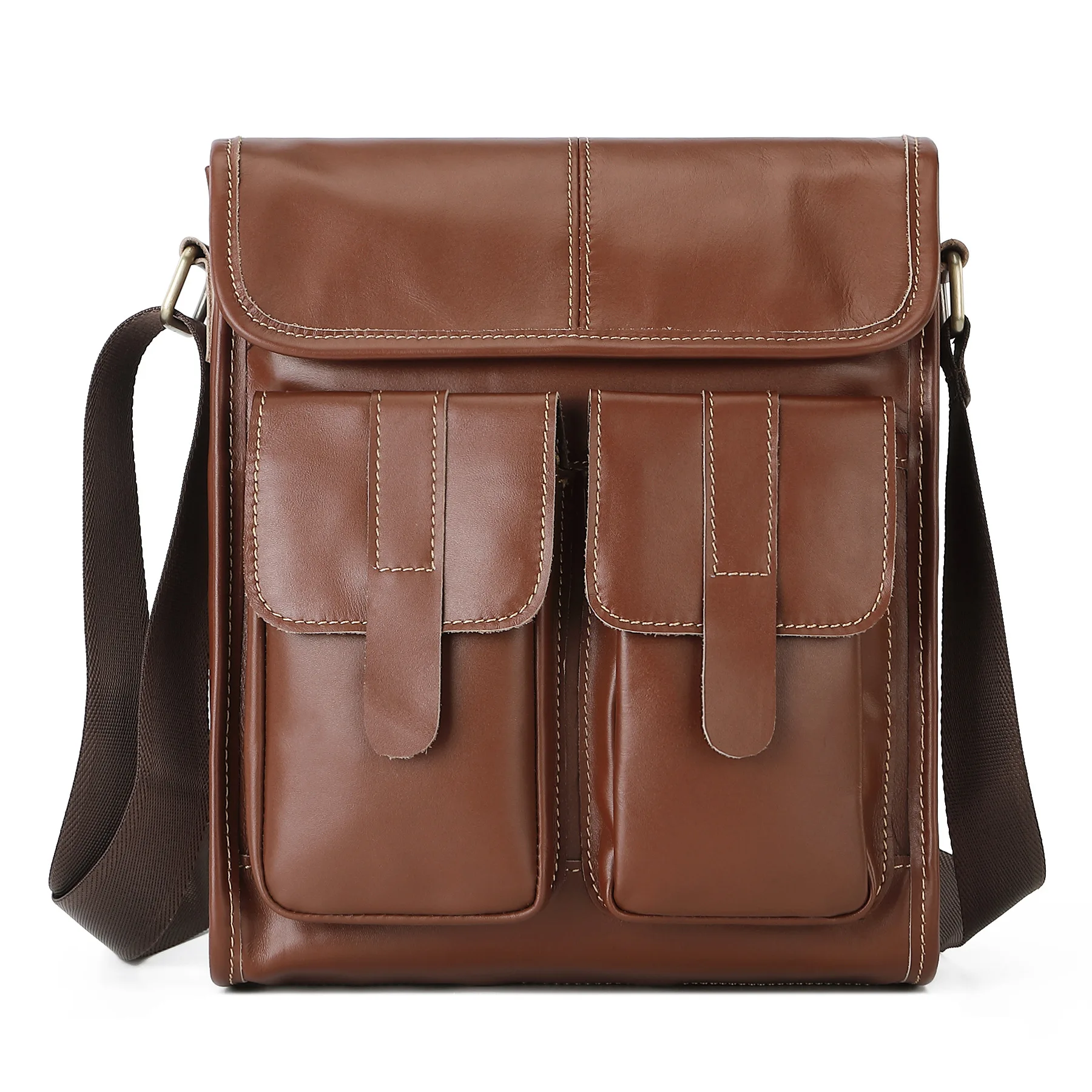 Bolso cruzado de cuero genuino de vaca para hombre, bandolera informal de negocios de cuero Real para hombre, bolso de hombro Vintage con cremallera