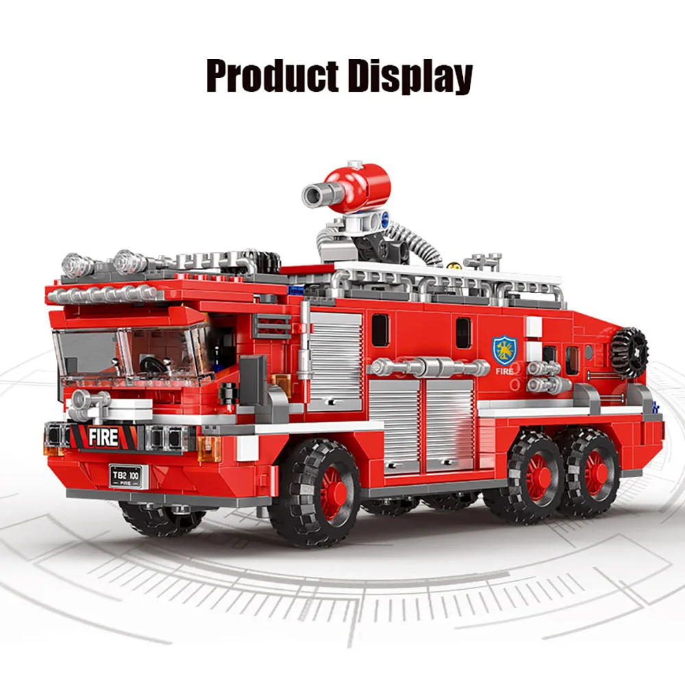 700+ Pcs Firetruck Ladder Building Blocks MOC With Water Tank Firemen Car Bricks City Police Technical Set Toys for Kids Gifts