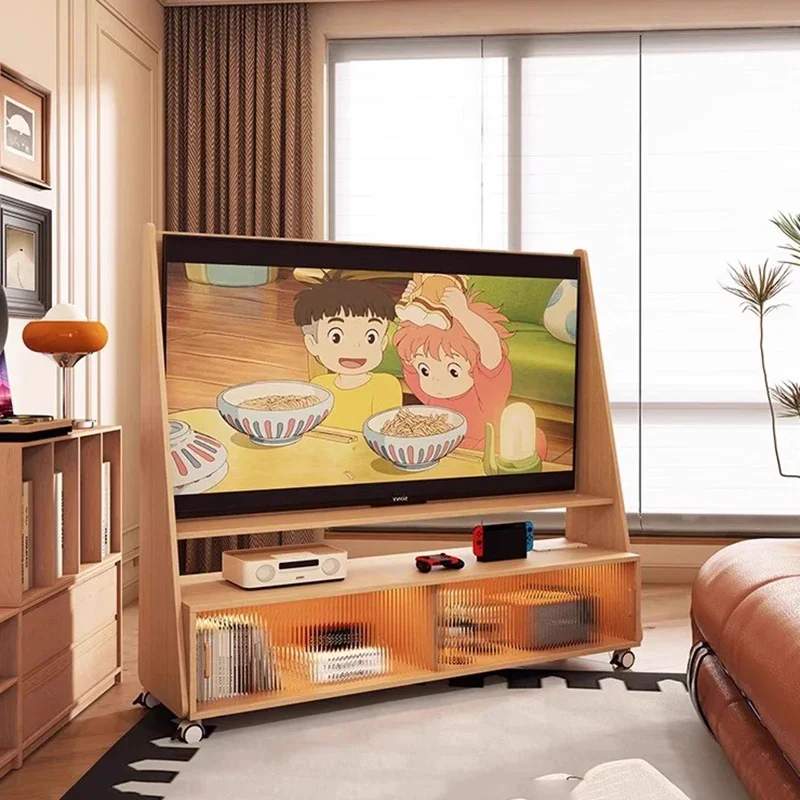 Floor Movable Space Saving Rustic Tv Stand With Wheels Elegant Muebles De Salón Tv Living Room Furniture Vintage Nordic Tv Stand