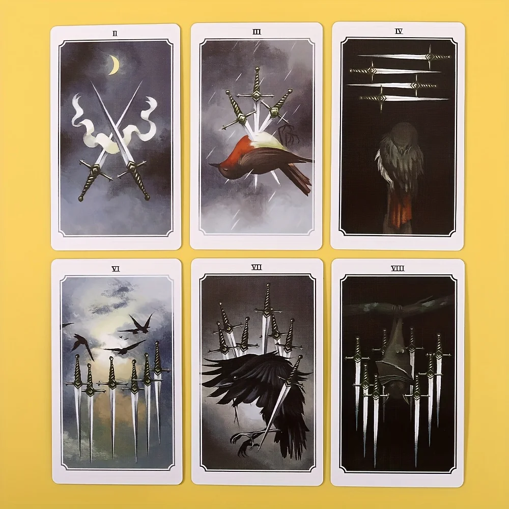 動物の剣タロットカードセット、78枚の初心者向けカードゲーム、占い探求用紙箱包装、耐久性のある紙素材