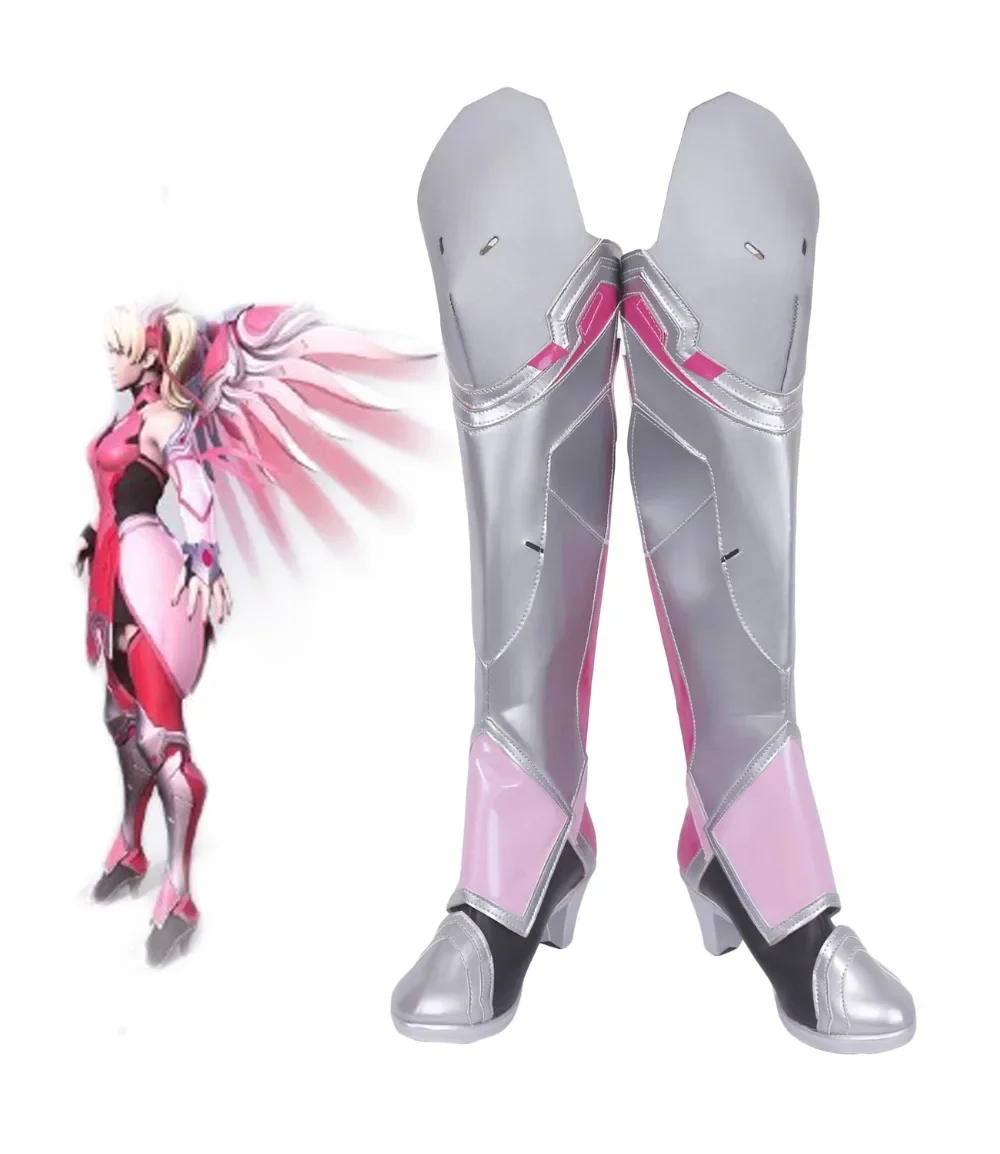 

Game OW Mercy Angela Ziegler Pink Skin Cosplay Boots Shoes Halloween Party Props Custom Made