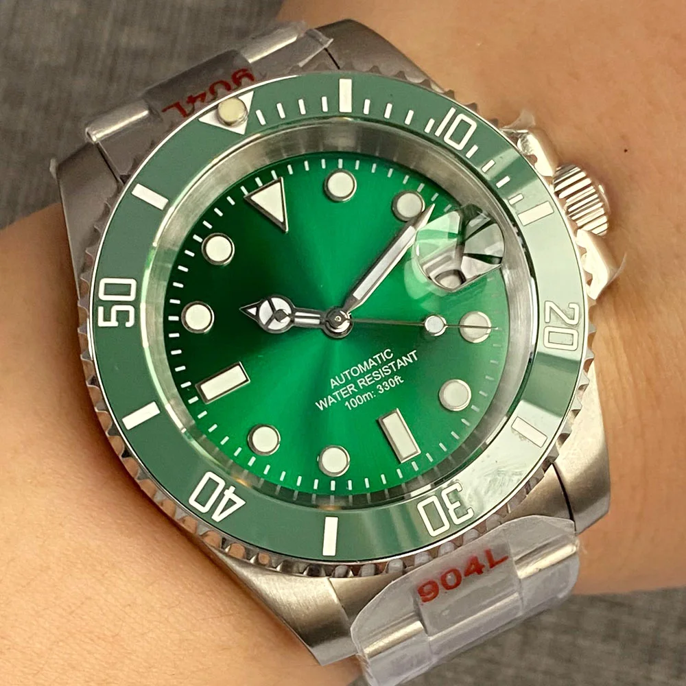 40mm Tandorio Forest Green Luminous Dial With Green Ceramic Bezel NH35A Movement Diving Watch for Mens 200m waterproof