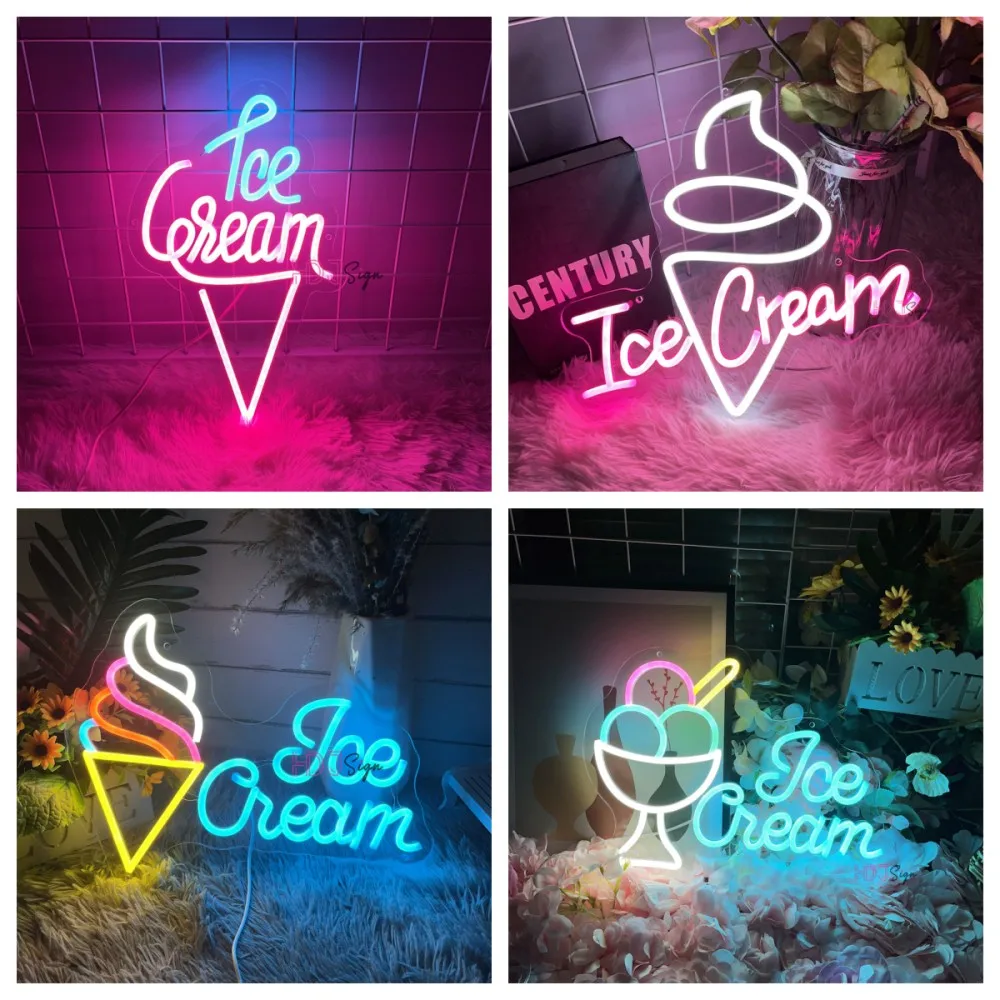 Ice Cream Neon LED Sign Light Wall Decoration for Store Room Party Decor Kids Birthday Gift Night Lights Lamps