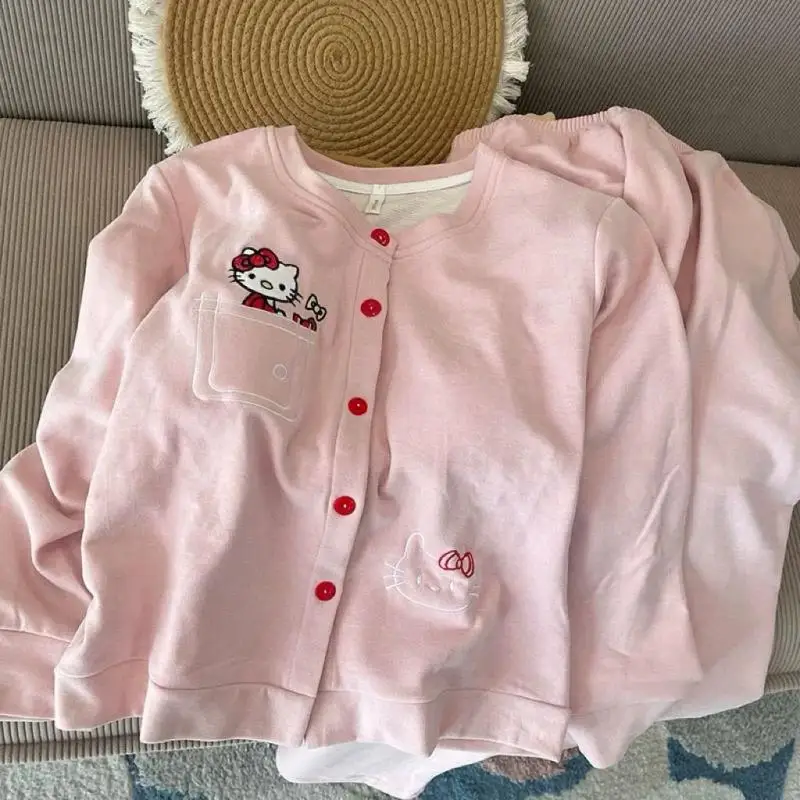 New Hello Kitty Sleepwear for Women Autumn Winter with Thick Chest Cushion Set Girls' Cartoon Home Clothes Cute Comfortable Gift - view 6