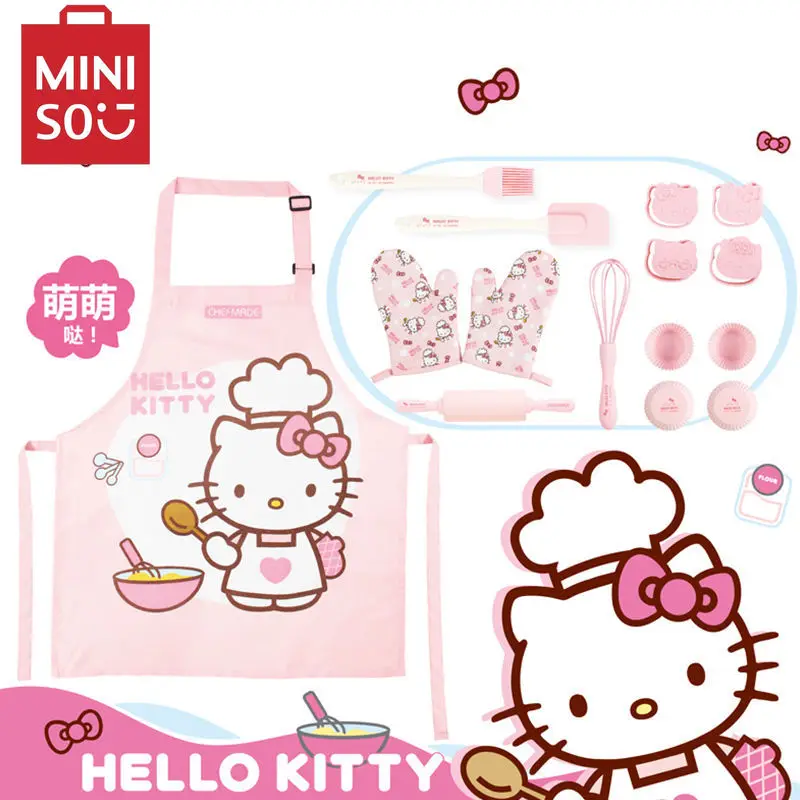 MINISO HelloKitty Children baking apron heat insulation gloves cookie mold set sweet and cute cartoon Japanese style