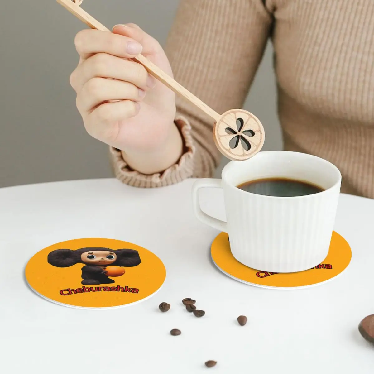 

Cheburashka Coasters Leather Placemats Non-slip Insulation Coffee Mats For Home Kitchen Dining Pads Set of 4
